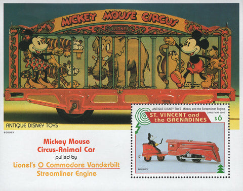 St. Vincent Antique Disney Toys Mickey Streamline Engine Souvenir Sheet MNH