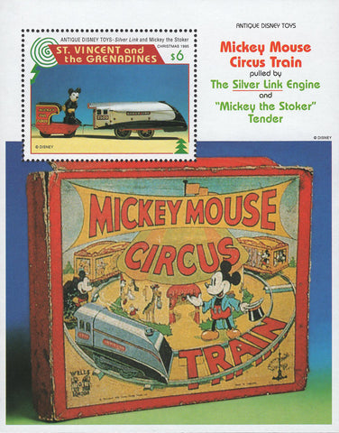 St. Vincent Antique Disney Toys Mickey Mouse Circus Train Souvenir Sheet MNH