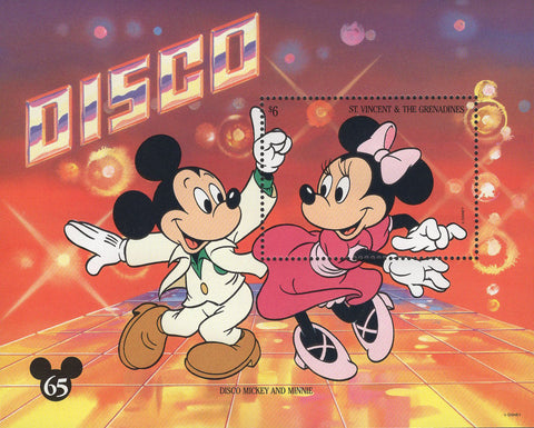St. Vincent Disco Mickey Minnie Disney Souvenir Sheet Mint NH