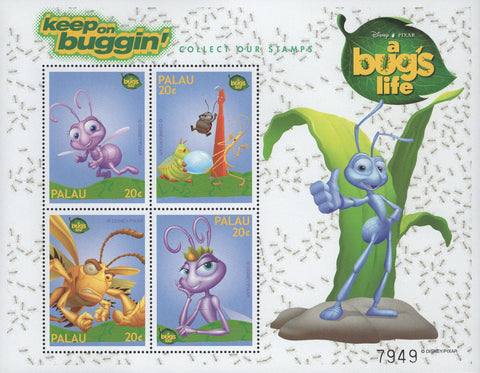 Palau A Bug's Life Keep On Buggin' Disney Pixar Sov. Sheet of 4 Stamps MNH