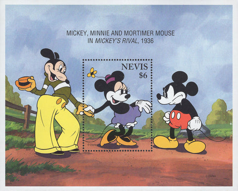 Nevis Mickey Minnie Mortimer Mouse Disney Souvenir Sheet MNH