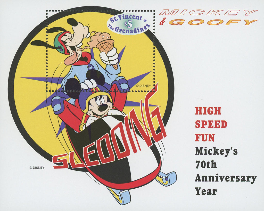 St. Vincent Mickey Goofy High Speed Fun Disney Souvenir Sheet MNH
