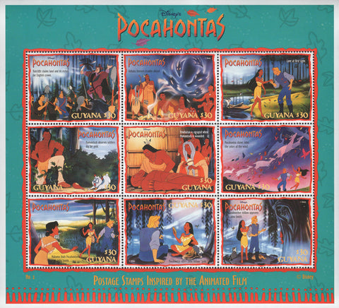 Guyana Pocahontas Film Disney Souvenir Sheet of 8 Stamps Mint NH