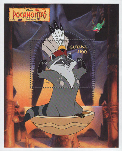 Guyana Pocahontas Meeko and Flit Disney Souvenir Sheet Mint NH