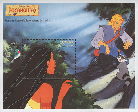 Guyana Pocahontas Meeko John Smith Disney Souvenir Sheet Mint NH