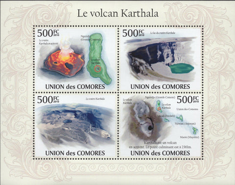 Karthala Vulcan Volcano Mountain Crater Souvenir Sheet of 4 stamps MNH