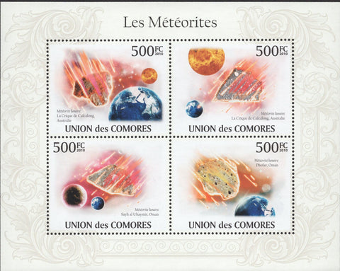 Meteorites Space Stars Earth Astronomy Souvenir Sheet of 4 Stamps Mint N