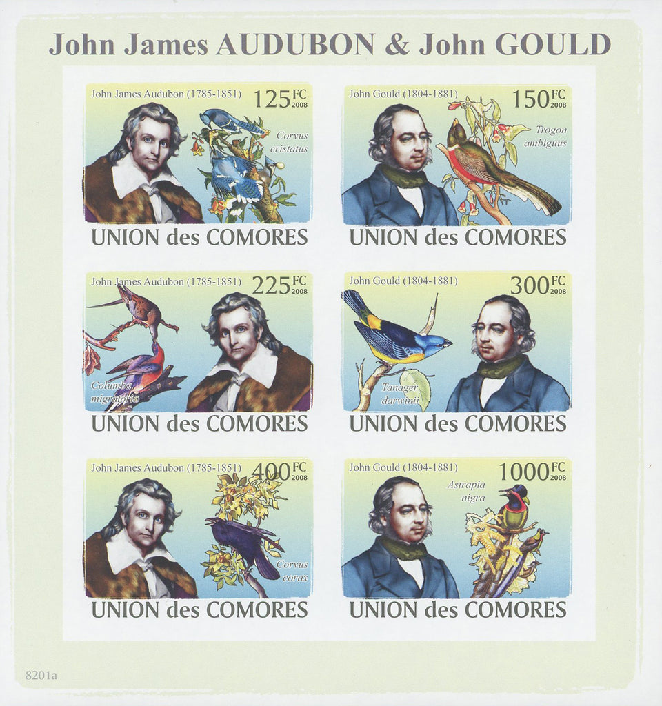 John James Audubon, John Gould Birds Imperforated Sov. Sheet of 6 Stamps