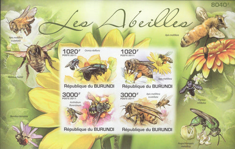 African Bees Insect Flower Nature Imp. Souv. Sheet of 4 Mint NH