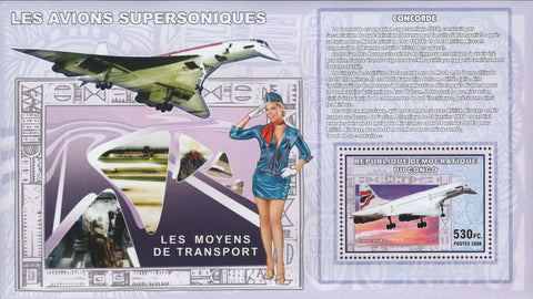 Airplane Stamp Supersonic Aircraft Space Concorde Transportation Sov. Sheet MNH