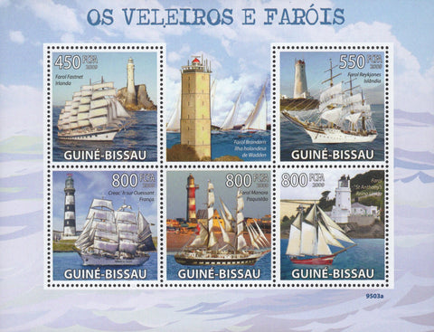 Famous Sailboats and Lighthouses Ocean Souvenir Sheet of 5 Stamps MNH