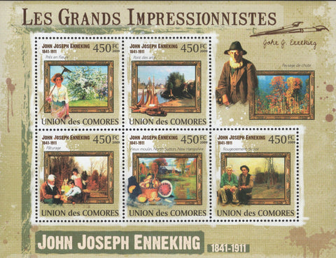 Famous Impressionist John Joseph Enneking Sov. Sheet of 5 Stamps MNH