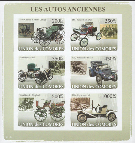 Old Cars Transportation Imperforated Sheet of 6 Stamps Mint NH
