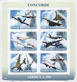Concorde Airbus Airplane  Imperforated Sov. Sheet of 6 Stamps MNH