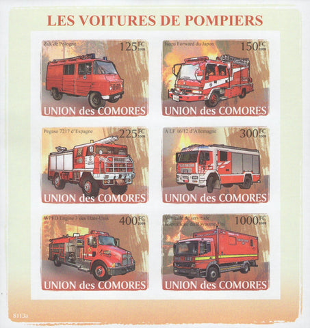 Firefighter Truck Transportation Imperforated Sov. Sheet of 6 Stamps MNH