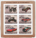 Automobile Evolution Imperforated Sov. Sheet of 6 Stamps MNH