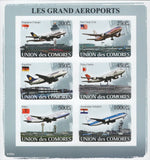 Famous Airports Airplanes Imperforated Sov. Sheet of 6 Stamps MNH