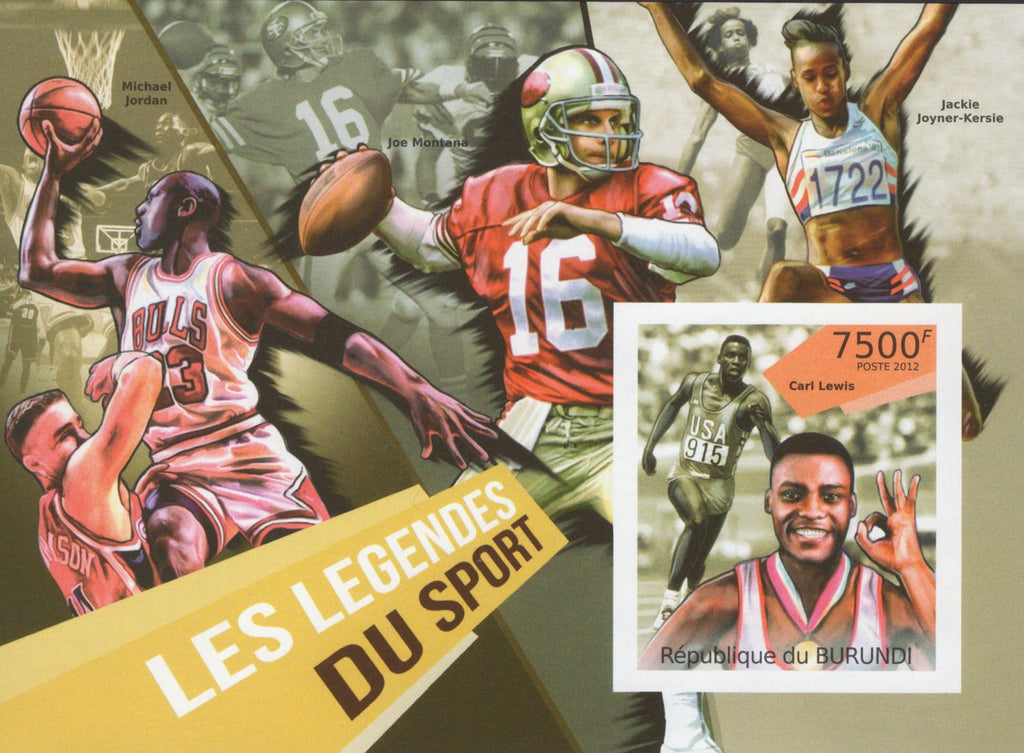 Sports Legend Football Basketball Imperforated Souvenir Sheet MNH