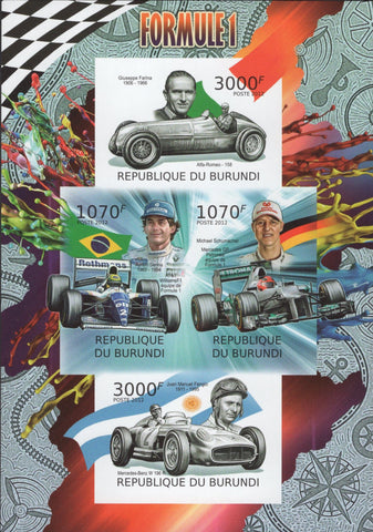 Formula 1 Cars Transportation Imperforated Sov. Sheet of 4 Stamps MNH