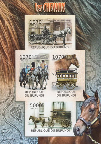 Horses Drawn Carriage Imperforated Souvenir Sheet of 4 Stamps MNH