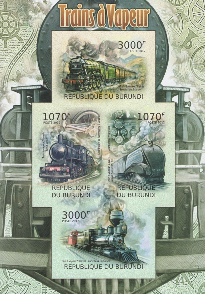 Vapor Trains Transportation Imperforated Souvenir Sheet of 4 Stamps MNH