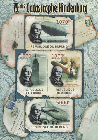 Hindenburg Catastrophe Imperforated Souvenir Sheet of 4 Stamps MNH