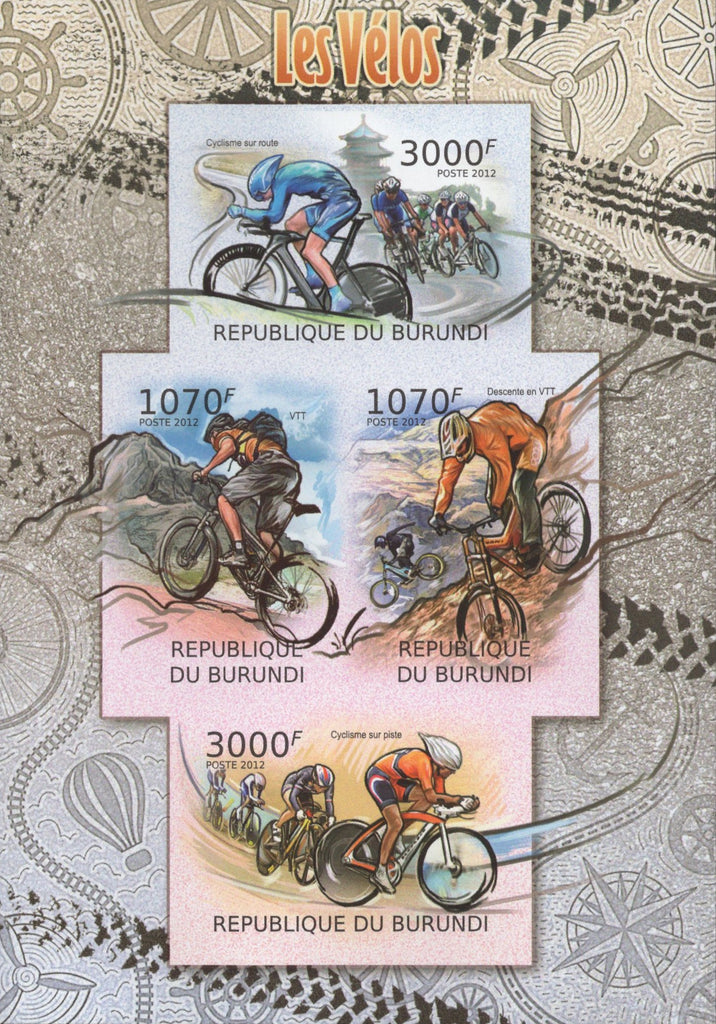 Bikes Bicycles Imperforated Souvenir Sheet of 4 Stamps MNH