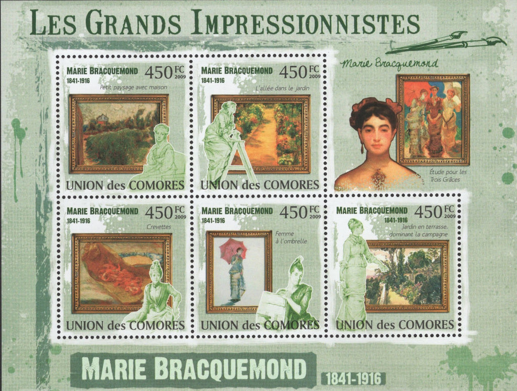 Impressionist Marie Bracquemond Sov. Sheet of 5 Stamps MNH