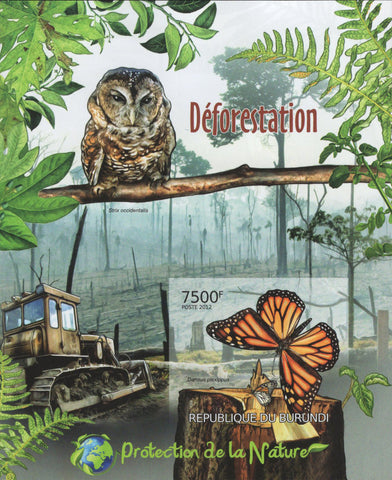 Deforestation Owl Butterfly Trees Imperforated Souvenir Sheet MNH