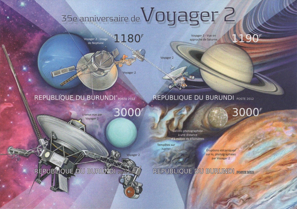 Voyager 2 Anniversary Satellite Space Imperforated Sov. Sheet of 4 Stamp MNH