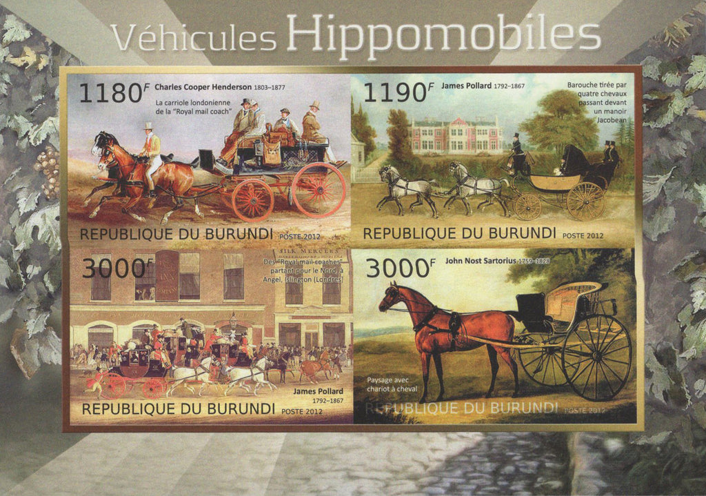 Horse-drawn Vehicles Imperforated Sov. Sheet of 4 Stamps MNH