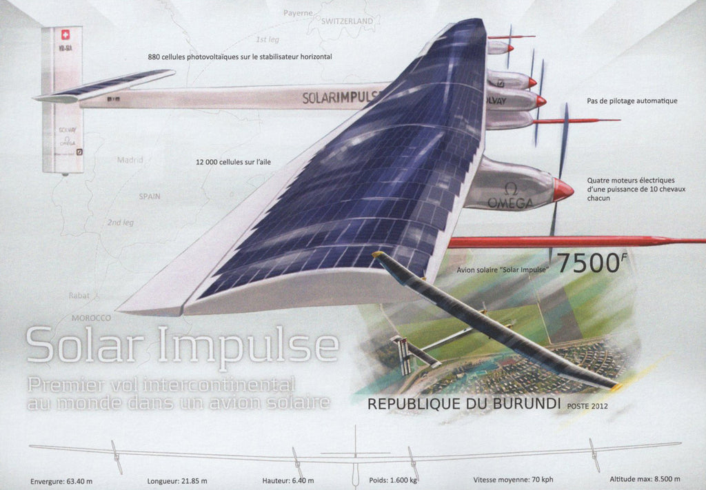 Solar Airplane Impulse Imperforated Sov. Sheet MNH