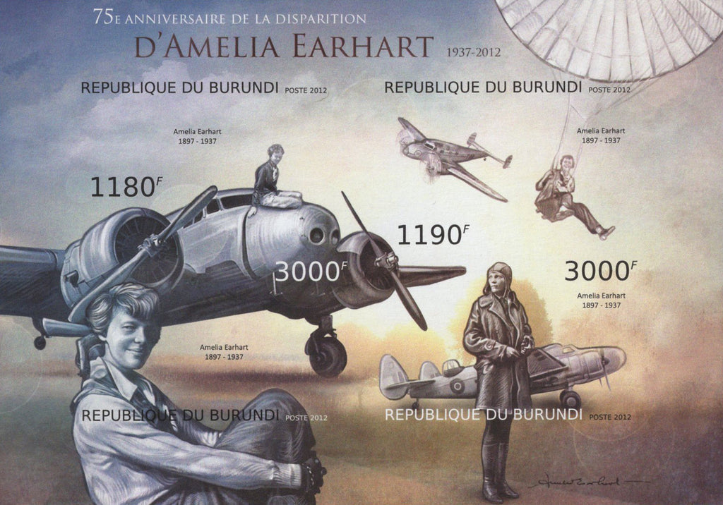 Amelia Earhart Airplanes Imperforated Sov. Sheet of 4 Stamps MNH