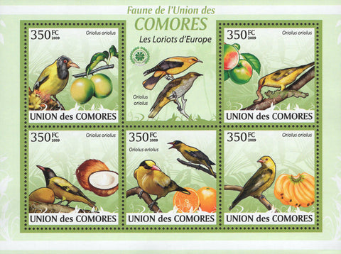 Oriole Birds Stamp Fauna Europe Fruits Sov. sheet of 5 Stamps MNH