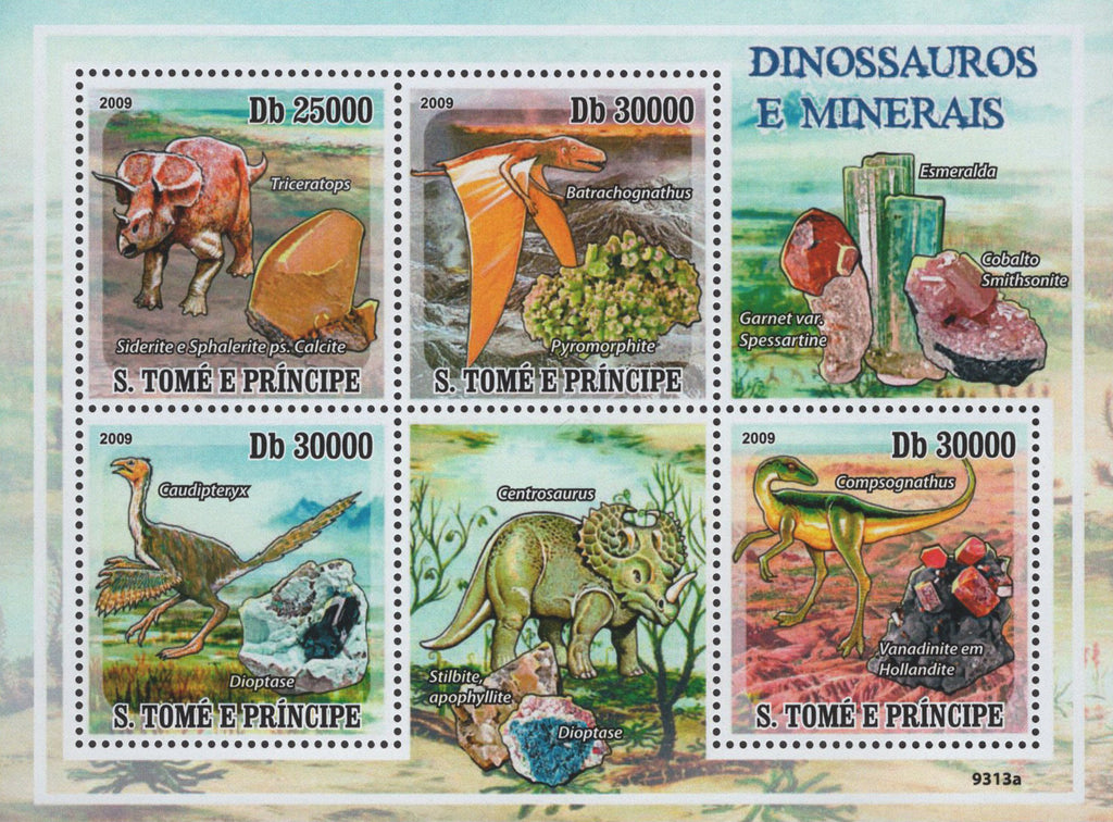 Dinosaurs Minerals Garnet Sov. Sheet of 4 Stamps MNH
