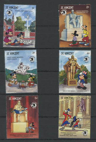 St. Vincent Disney Stamps Important Figure Statues USA Serie Set of 6 Stamps Min