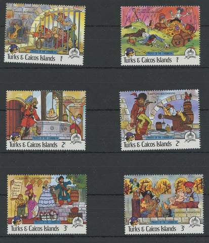 Caicos Disney Stamps Pirates of the Caribbean Serie Set of 6 Stamps Mint NH