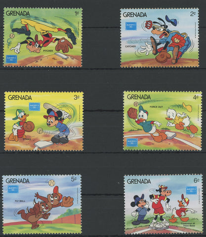 Grenada Disney Stamps Sports Baseball Serie Set of 6 Stamps Mint NH
