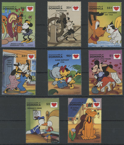 Dominica Disney Stamps Sealed with a Kiss Love Heart Serie Set of 8 Stamps Mint