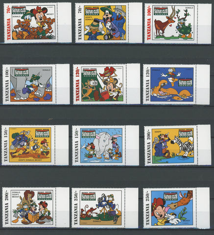 Disney Stamps Mickey Mouse's Safari Club Serie Set of 12 Stamps Mint NH