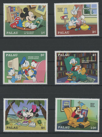 Palau Disney Stamps Reading Time Read Book Serie Set of 6 Stamps Mint NH