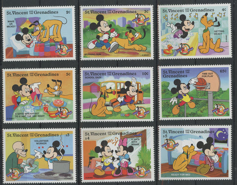 Disney Stamps Mickey Pluto Day Routine Serie Set of 9 Stamps Mint NH