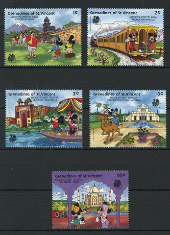 St. Vincent Disney Stamps Mickey's visit to India Serie Set of 5 Stamps Mint NH