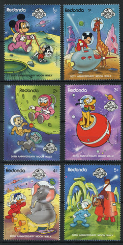 Redonda Disney Stamps Moonwalk Space Planet Serie Set of 6 Stamps Mint NH