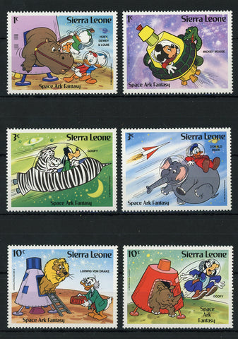 Sierra Leone Disney Stamps Spaceship Planet Astronaut Serie Set of 6 Stamps Mint