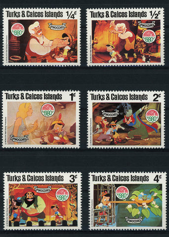 Turks and Caicos Disney Stamps Pinocchio Christmas Serie Set of 6 Stamps Mint NH