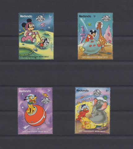 Redonda Disney Stamps Moon Walk Anniversary Serie Set of 4 Stamps Mint NH