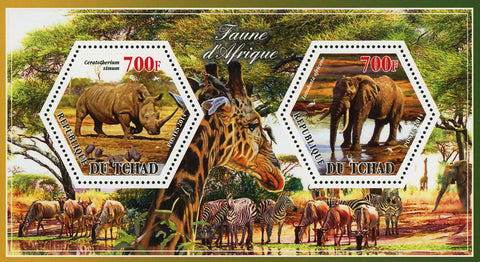 African Fauna Rhino Elephant Souvenir Sheet of 2 Stamps Mint NH