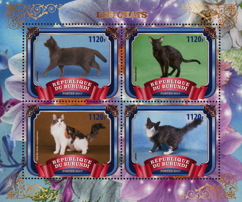 Cat Domestic Animal Flower Souvenir Sheet of 4 Stamps Mint NH
