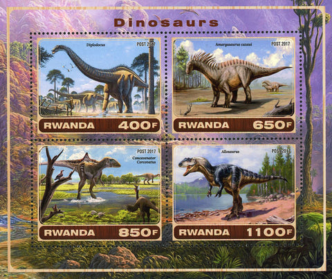 Dinosaur Diplodocus Pre Historic Animal Nature Souvenir Sheet of 4 Stamps Mint N